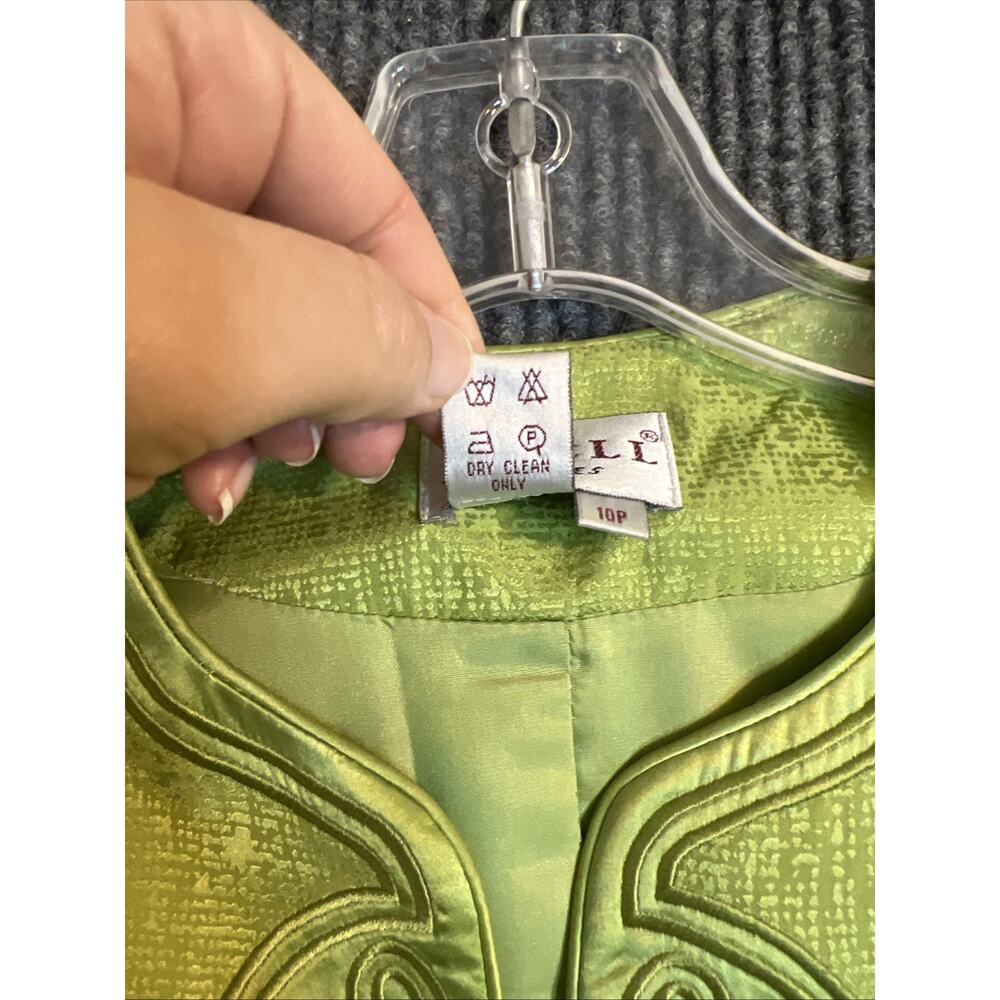 Adrianna Papell Blazer Jacket Womens 10 Petite Green Silk Evening Luxury Preppy - Picture 6 of 9